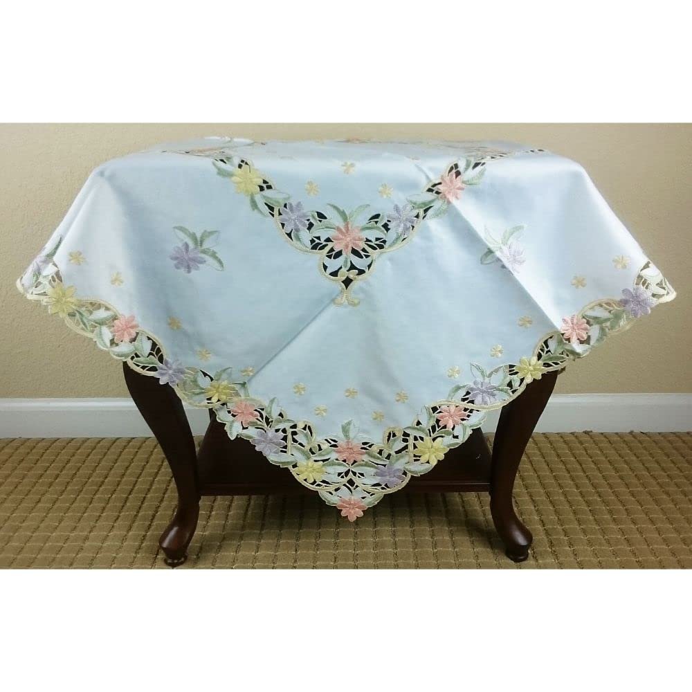 1 Pcs 42x42" Square Beige Polyester Embroidery Embroidered Cutwork Daisy Tablecloth