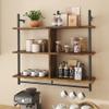 Bestier 41.5" Floating Shelves for Wall 3 Tier Kitchen Shelves Wall Mounted Coffee Bar Shelf Hanging Shelf with 8 Hooks, Industrial Display Pipe Shelving for Kitchen Living Room Bathroom, Rustic Brown view 1