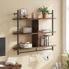 Bestier 41.5" Floating Shelves for Wall 3 Tier Kitchen Shelves Wall Mounted Coffee Bar Shelf Hanging Shelf with 8 Hooks, Industrial Display Pipe Shelving for Kitchen Living Room Bathroom, Rustic Brown view 3