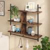 Bestier 41.5" Floating Shelves for Wall 3 Tier Kitchen Shelves Wall Mounted Coffee Bar Shelf Hanging Shelf with 8 Hooks, Industrial Display Pipe Shelving for Kitchen Living Room Bathroom, Rustic Brown view 4