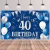 40th Birthday Banner Backdrop,BTZO Happy 40th Birthday Decorations,Blue Silver Fabric Photo Backdrop Background for Men and Women 40th Birthday Party,70.8 x 43.3Inch view 1