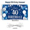40th Birthday Banner Backdrop,BTZO Happy 40th Birthday Decorations,Blue Silver Fabric Photo Backdrop Background for Men and Women 40th Birthday Party,70.8 x 43.3Inch view 2
