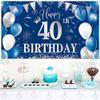 40th Birthday Banner Backdrop,BTZO Happy 40th Birthday Decorations,Blue Silver Fabric Photo Backdrop Background for Men and Women 40th Birthday Party,70.8 x 43.3Inch view 4