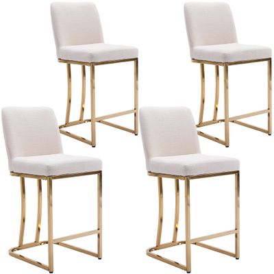Wahson 24" H Gold Barstools Set of 4, Linen Upholstered Counter Height Stools, Modern Fabric Bar Stools for Kitchen Island/Dining Room, with Golden Metal Frame, Beige