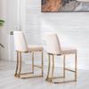 Wahson 24" H Gold Barstools Set of 4, Linen Upholstered Counter Height Stools, Modern Fabric Bar Stools for Kitchen Island/Dining Room, with Golden Metal Frame, Beige view 4