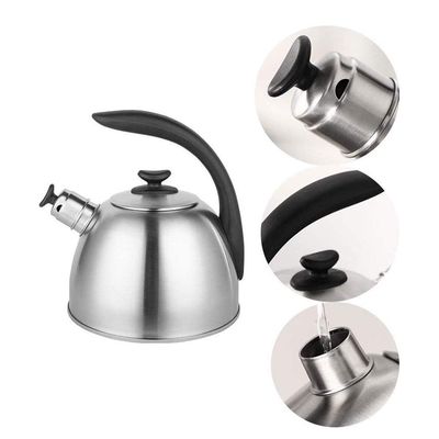Tea Kettle Stovetop Whistling Stainless Steel Tea Kettle Metallic Stainless Steel Stovetop Whistling Kettle Induction-Safe Coffee Pot Kettle Kone With Ergonomic Handle For Chinese Restaurants, Confere