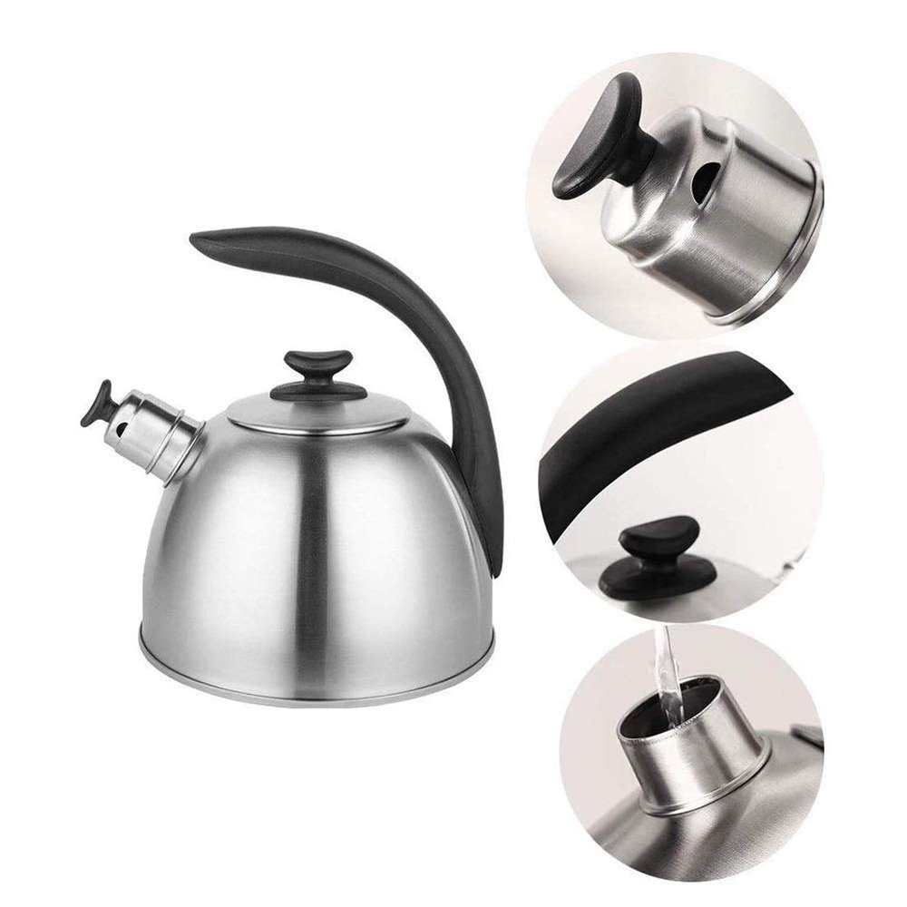 Tea Kettle Stovetop Whistling Stainless Steel Tea Kettle Metallic Stainless Steel Stovetop Whistling Kettle Induction-Safe Coffee Pot Kettle Kone With Ergonomic Handle For Chinese Restaurants, Confere