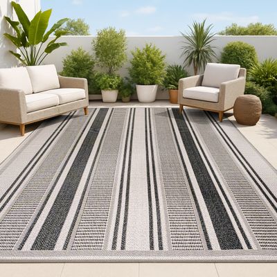 JONATHAN Y Double Stripe Indoor Outdoor Area Rug 3X5 Black/Beige, Haynes Modern for Backyard, Patio, Porch, Easy-Cleaning, High Traffic, Pet-Friendly, Non-Shedding (SMB202D-3)