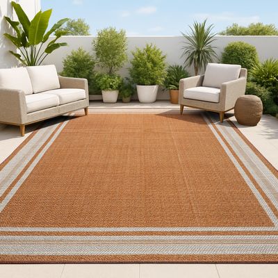 JONATHAN Y Border Stripe Indoor Outdoor Area Rug 4X6 Orange/Cream, James Modern for Backyard, Patio, Porch, Easy-Cleaning, High Traffic, Pet-Friendly, Non-Shedding (SMB201D-4)