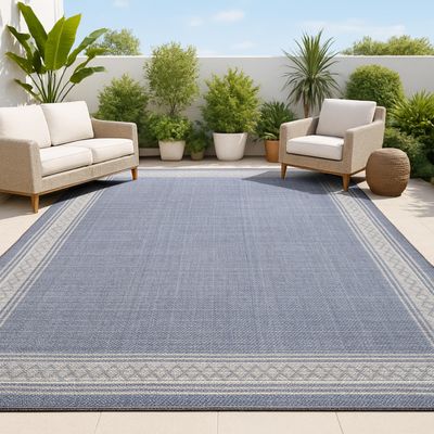JONATHAN Y Diamond Border Indoor Outdoor Area Rug 3X5 Blue/Cream, Lucia Classic for Backyard, Patio, Porch, Easy-Cleaning, High Traffic, Pet-Friendly, Non-Shedding (SMB207C-3)