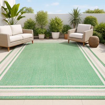 JONATHAN Y Border Stripe Indoor Outdoor Area Rug 3X5 Green/Cream, James Modern for Backyard, Patio, Porch, Easy-Cleaning, High Traffic, Pet-Friendly, Non-Shedding (SMB201E-3)