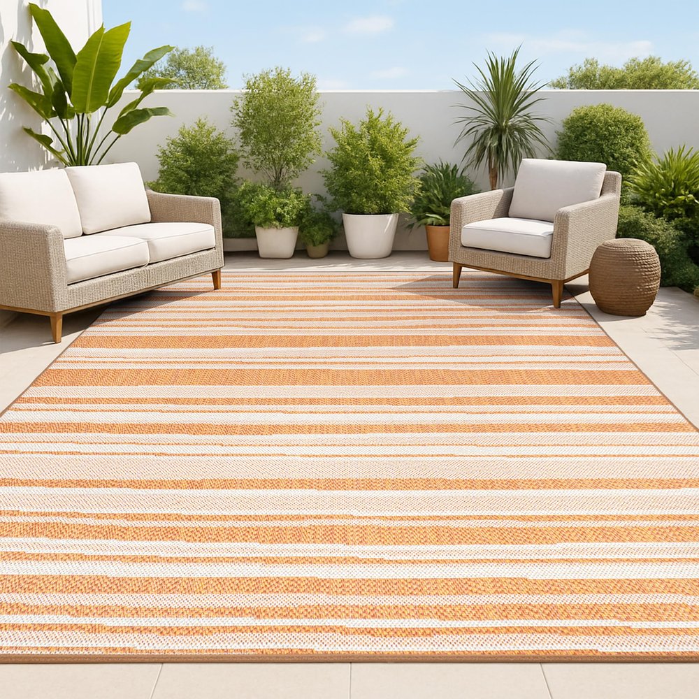JONATHAN Y Wavy Stripe Indoor Outdoor Area Rug 5X8 Orange/Cream, Castara Modern for Backyard, Patio, Porch, Easy-Cleaning, High Traffic, Pet-Friendly, Non-Shedding (SMB205B-5)
