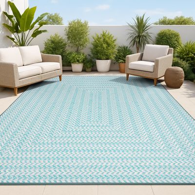 JONATHAN Y Concentric Squares Indoor Outdoor Area Rug 5X8 Aqua/Light Gray, Chevron Modern for Backyard, Patio, Porch, Easy-Cleaning, High Traffic, Pet-Friendly, Non-Shedding (SMB206A-5)
