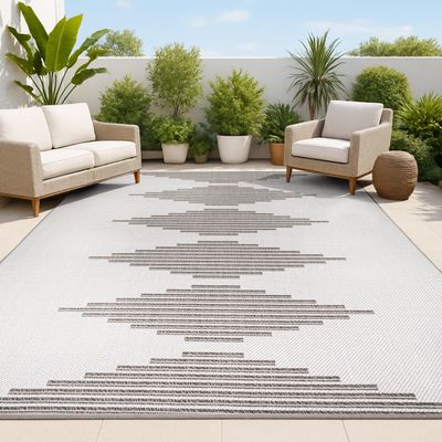 JONATHAN Y Diamond Stripe Indoor Outdoor Area Rug 3X5 Light Gray/Black, Vinales for Backyard, Patio, Porch, Easy-Cleaning, High Traffic, Pet-Friendly, Non-Shedding (SMB204B-3)