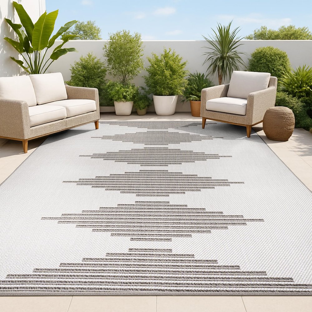 JONATHAN Y Diamond Stripe Indoor Outdoor Area Rug 3X5 Light Gray/Black, Vinales for Backyard, Patio, Porch, Easy-Cleaning, High Traffic, Pet-Friendly, Non-Shedding (SMB204B-3)