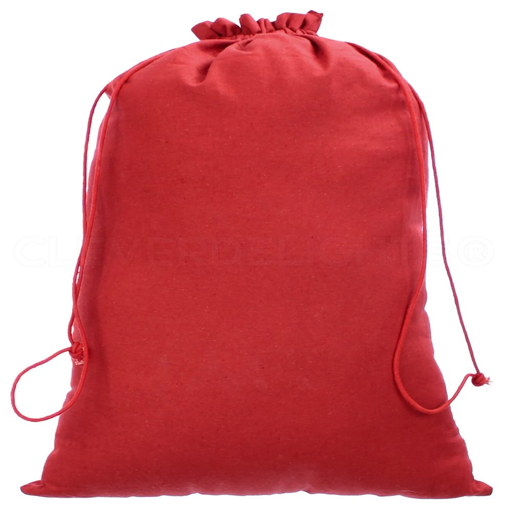 CleverDelights 14" x 20" Red Cotton Bags - 10 Pack - Large 14x20 Inch Muslin Drawstring Bag