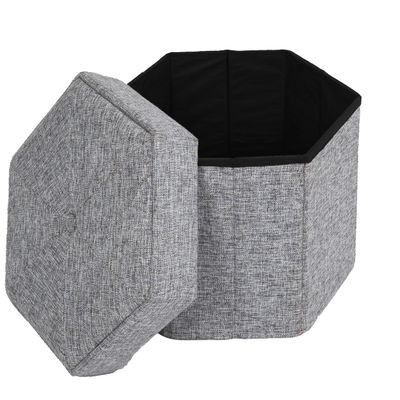 Vintiquewise Small Grey Foldable Hexagon Pouf Ottoman Foot Rest, Soft Ottoman Pouf Foot Stool for Living Room, Bedroom, Office, Storage Ottoman for Couch