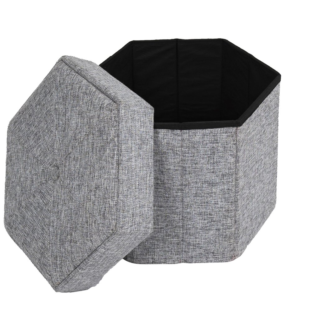 Vintiquewise Small Grey Foldable Hexagon Pouf Ottoman Foot Rest, Soft Ottoman Pouf Foot Stool for Living Room, Bedroom, Office, Storage Ottoman for Couch