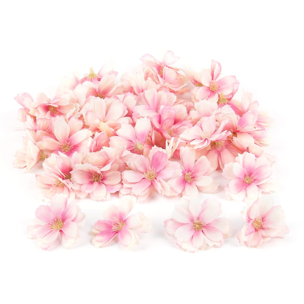 AUEAR, 50 Pack Fake Flower Heads Airtificial Silk Plum Cherry Blossom Head Peony Daisy Decor for DIY Crafts Home Wedding Party Hats Decoration (Light Purple)