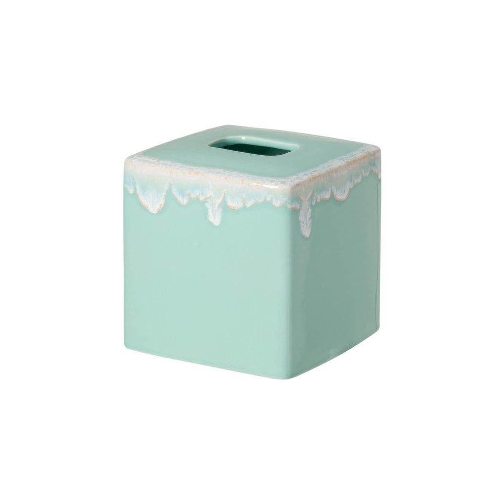 Casafina Ceramic Boutique Tissue Box Cover - Taormina Collection, Aqua | Stoneware Bathroom Accessories | Quality Bath Decor | 6'' x 6'' x 6''