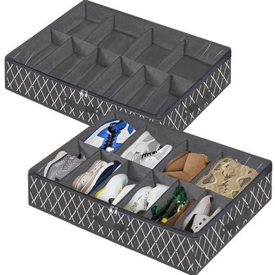 Cabilock 1pc Foldable Shoe Storage Box Lid Multi Organizer for Underbed Storage Convenient Non-woven Container for Closet Black Cross Pattern