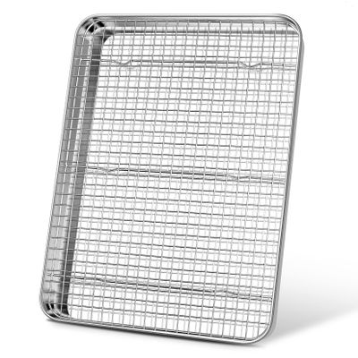 17.5 Inch Baking Sheet Pan with Cooling Rack Set, Joyfair Stainless Steel Toaster Oven Tray Pans with Grid Racks, Rectangular Bakeware for Cookie/Bacon, Heavy Duty & Rust-free, Dishwasher Safe