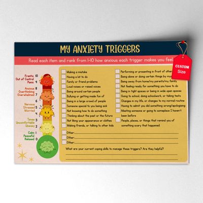LOLUIS Mental Health Poster, Anxiety Therapy Activities Fillable Worksheet Educational Handout Supplies (Anxiety Triggers with Anxiety Thermometer, 8.5"x11")