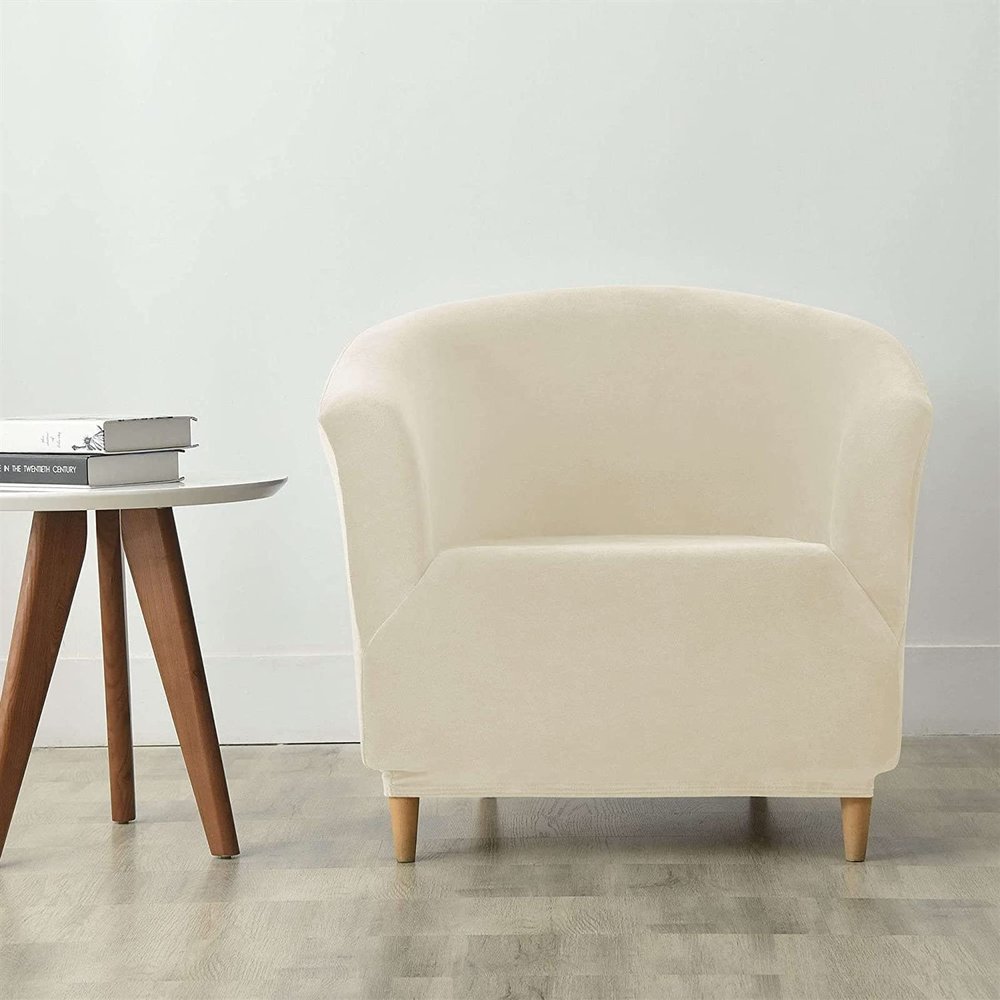 ANMUR Velvet Tub Chair Covers Set of 1/2, Stretchable Club Chair Slipcover Soft Armchair Seat Covers Furniture Dust-Proof Cover Universal Size for Bar Living Room Bedroom (Color : Beige, Size : 1 pc)