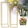 2 Pcs Gold Wedding Flower Stand Metal Vase, Column Flower Stand Geometric Centerpieces Vase,31.5in Tall Flower Holder for Home Party Wedding Decorations, Rectangular Flower Display Rack view 3