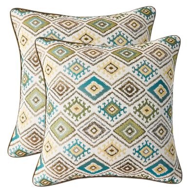 ikolohome Sets of 2 Jacquard Boho Style Ikat Diamond Pattern Square Pillow Cover 18X18 Inches with Ikat Pattern,Cover Only (Blue)