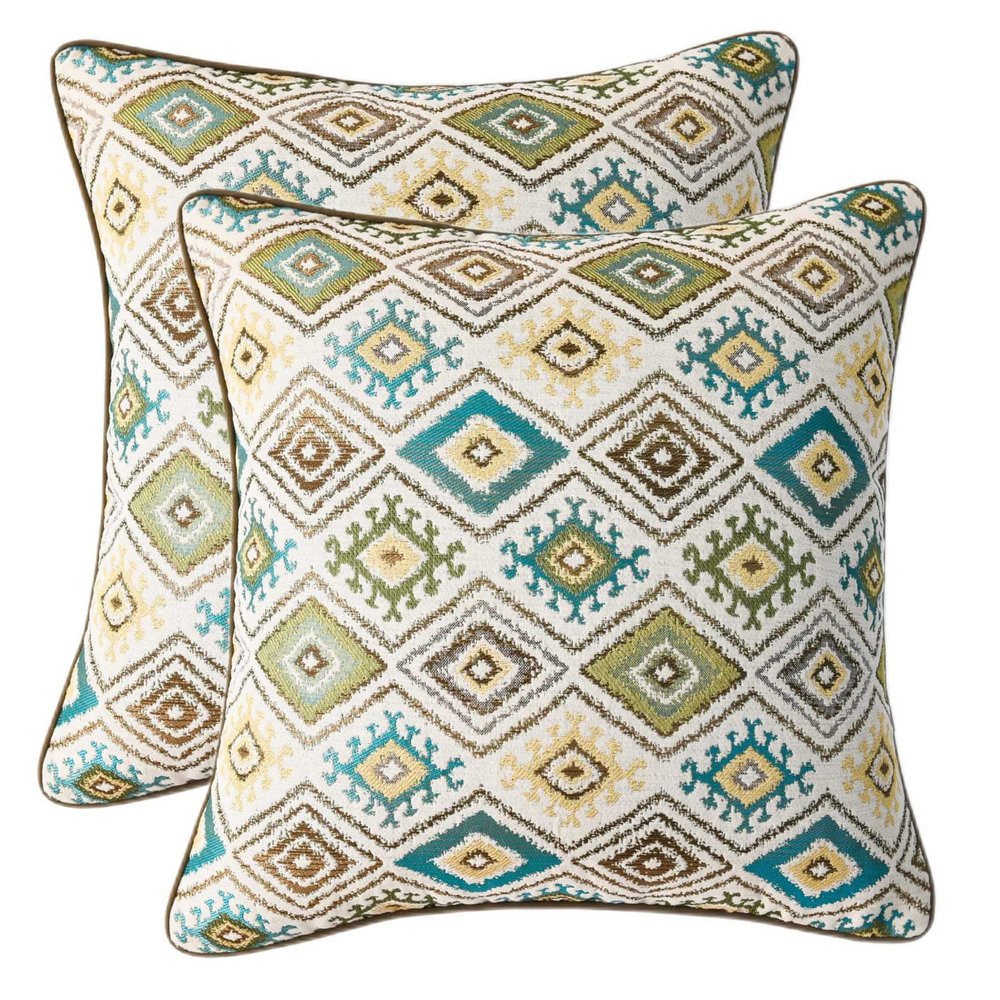 ikolohome Sets of 2 Jacquard Boho Style Ikat Diamond Pattern Square Pillow Cover 18X18 Inches with Ikat Pattern,Cover Only (Blue)