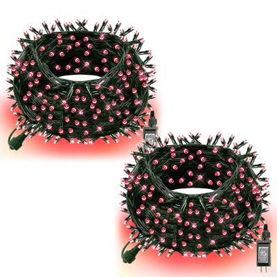Dazzle Bright Christmas String Lights, 132FT 400 LED Connectable Green Wire 8 Modes String Lights, Waterproof Christmas Lights for Indoor Outdoor Patio Party Wedding Decorations, Red