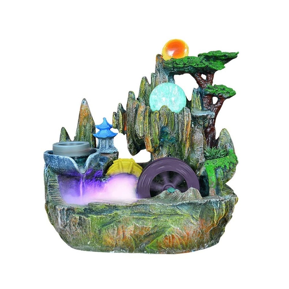 Desktop Fountain Tabletop Fountain Resin Desktop Fountain Rockery and Water Fountain Raise Fish Tank with Led Light Indoor Fountain Decor Desk Dcoration