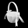 Homoyoyo 2pcs Wedding Flower Girl Baskets Satin Cute Flower Baskets with Handle for Wedding Ceremony Party Decoration White view 3