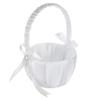 Homoyoyo 2pcs Wedding Flower Girl Baskets Satin Cute Flower Baskets with Handle for Wedding Ceremony Party Decoration White view 4