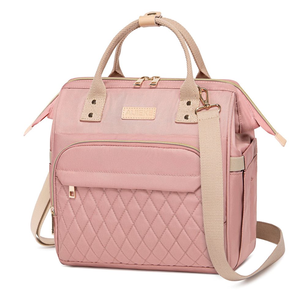 AIJIEKE Lunch Bag for Women, Leakproof & Insulated Work Lunch Box Tote, Reusable Adult Cooler Bag with Water Bottle Side Pocket & Removable Shoulder Strap, Pink