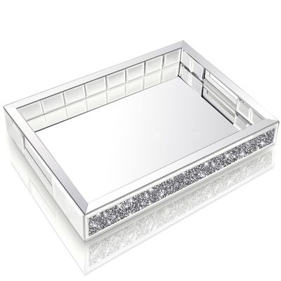 Wocred Mirror Jewelry Organizer fits Dresser Bedroom,Crushed Diamond Bathroom Tray with Handles,Perfume Tray,Decorative Serving Tray for Coffee Table Decor(11x15x2)