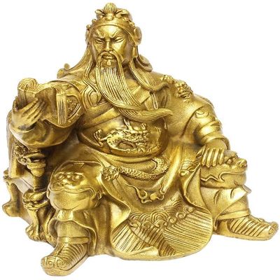 Addune Guan Yu Sitting Dragon Chair and Reading Statue Chinese Hero Figurine Handmade Fengshui Fortune Wealth Career Success Home Decor