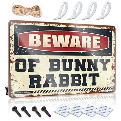 Funny Camping Signs Beware of Bunny Rabbit Sign Office Tin Sign Drinking Signs Funny ( Size : 20X30CM )