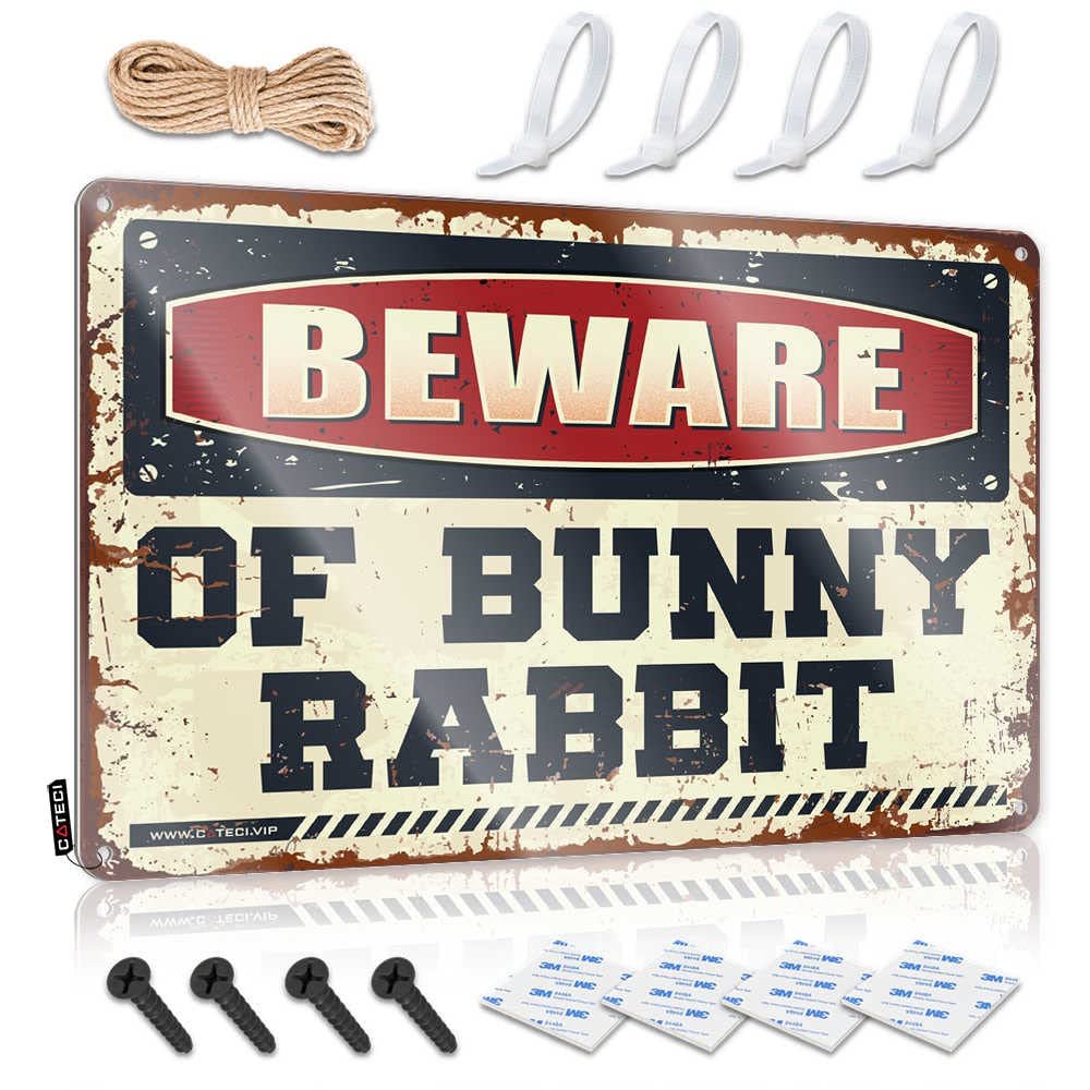 Funny Camping Signs Beware of Bunny Rabbit Sign Office Tin Sign Drinking Signs Funny ( Size : 20X30CM )