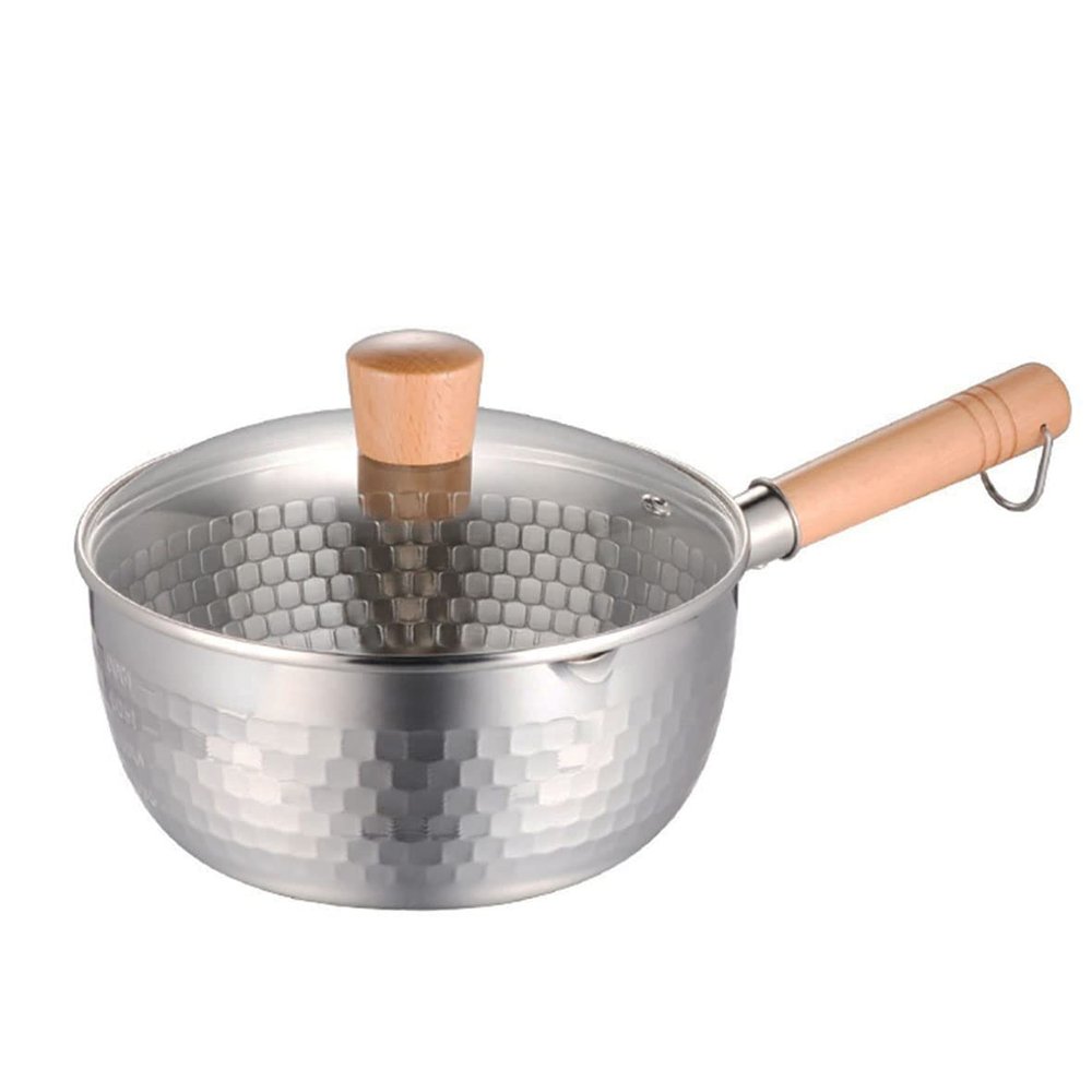 304 Stainless Steel Pan.Fry PanYukihira pot Saucepan with Wood Handle and Glass lid1800ML Soup pot.suitable for all kinds of stoves (Pot diameter: 20cm/ 7.87in)