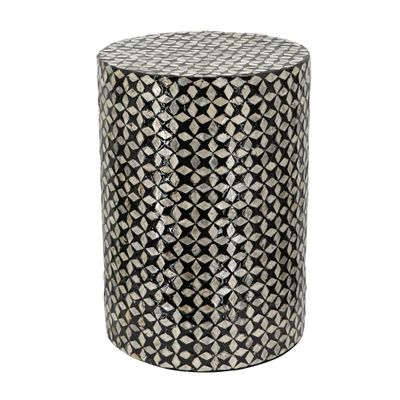 A&B Home Small Side Table, Black Coffee Table Capiz Stool, Mother of Pearl Round Accent Table, Living Room Plant Stand, 14" x 14" x 20"