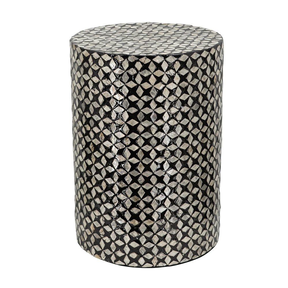 A&B Home Small Side Table, Black Coffee Table Capiz Stool, Mother of Pearl Round Accent Table, Living Room Plant Stand, 14" x 14" x 20"