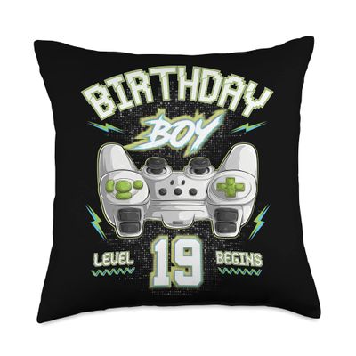 19th Birthday Boy Gamer Level 19 Begins Video Games Boys Throw Pillow