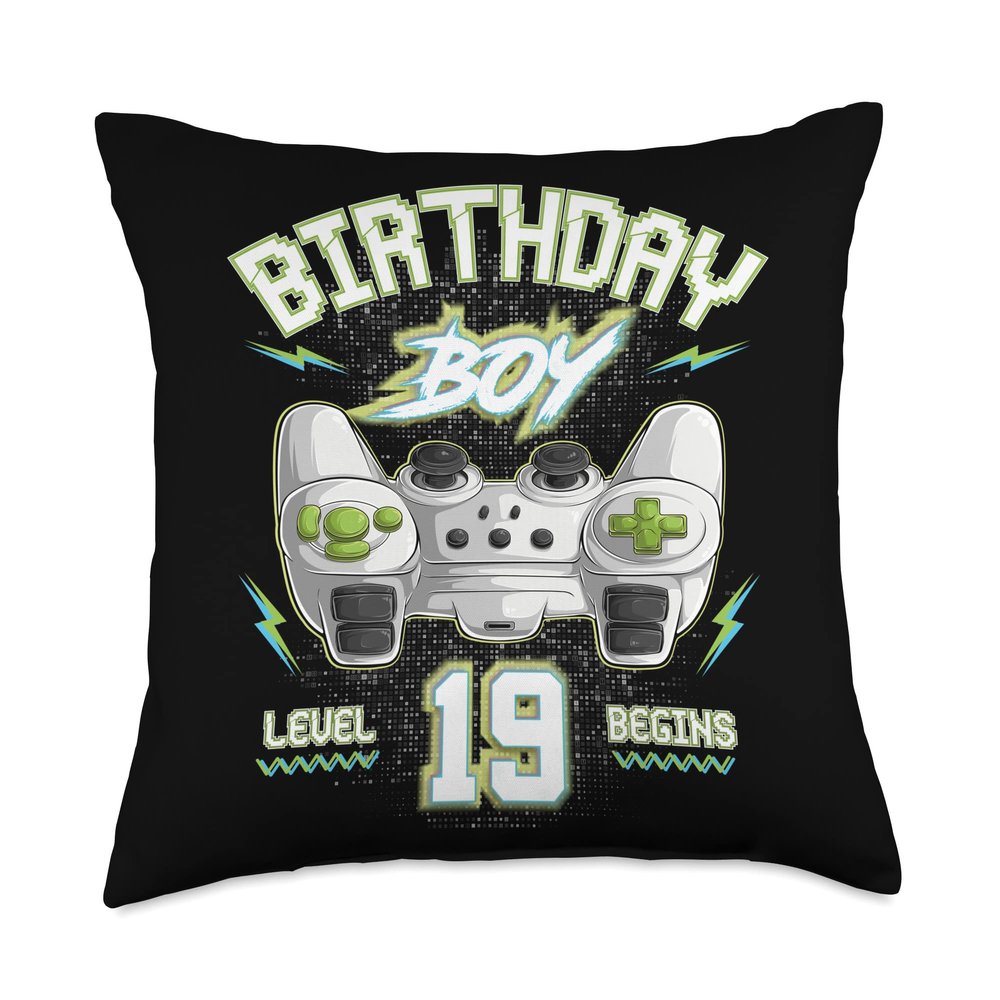 19th Birthday Boy Gamer Level 19 Begins Video Games Boys Throw Pillow