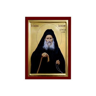Saint Joseph icon, Handmade Greek Orthodox icon of St Joseph Hesychast of Mt Athos, Byzantine Art wall Hanging Wood Plaque, Religious Gift 7x10cm