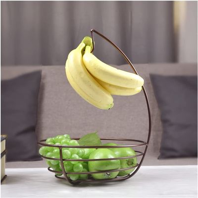 Habiba Multifunctional Creative Fruit Basket Stand with Banana HangerRustic Farmhouse Fruit Bowl for Fruit and VegetablesHollow Design Quickly Drain Exquisite