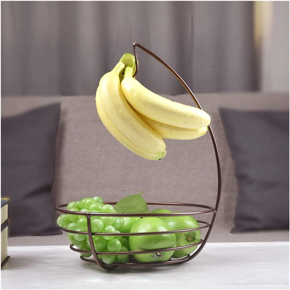 Habiba Multifunctional Creative Fruit Basket Stand with Banana HangerRustic Farmhouse Fruit Bowl for Fruit and VegetablesHollow Design Quickly Drain Exquisite