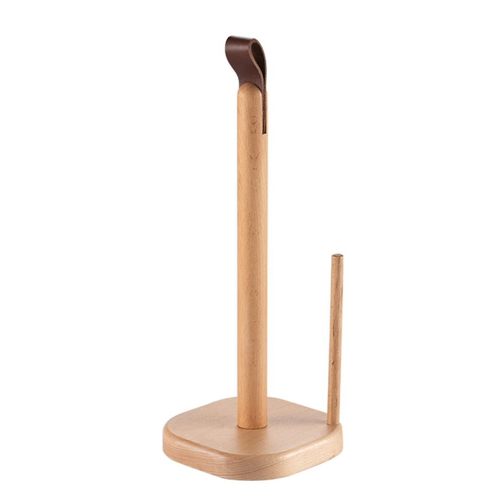 LIU- Wooden Paper Towel Holder,with Brown Faux Leather Portable Handle,can Stand or Hanging,for Home Kitchen Dining Living Room