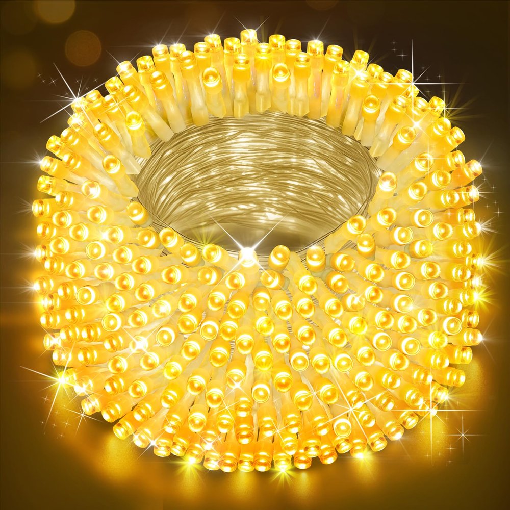 Heceltt Christmas Lights Outdoor, 403FT 1000 LED String Lights 8 Modes and Timer Memory Function Twinkle Fairy Lights IP44 Waterproof Plug in for Xmas Tree Wedding Party Holiday Decor(Warm White)